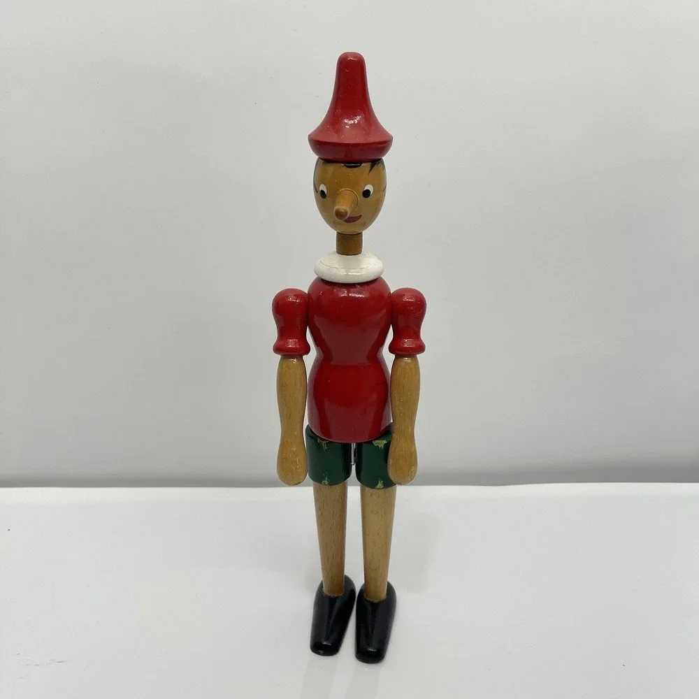 VTG Wooden Pinocchio Puppet Statue Doll Articulated Jointed Poseable Italy‎ 12